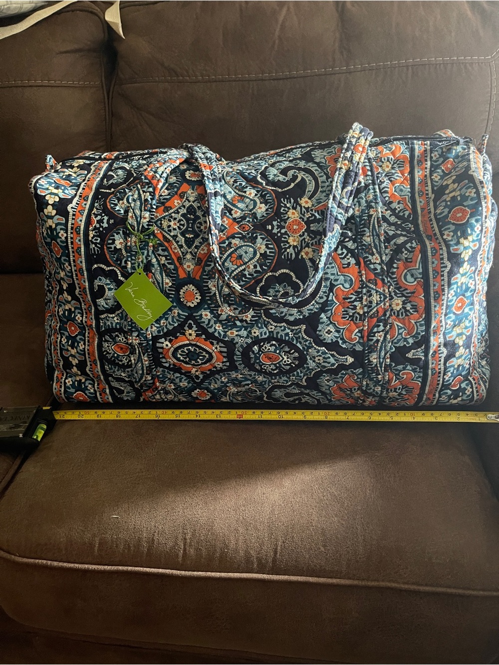 Vera Bradley Navy, Orange & Light Blue Paisley Quilted Travel Duffel